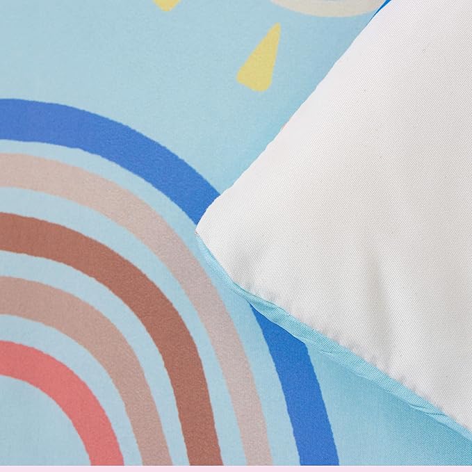 Btargot Lightweight Soft 3 Piece Rainbow Comforter Set with 2 Pillow Covers, Cartoon Love Hearts Suns and Stars Bedding Set for Girls Boys Kids, Full Light Blue