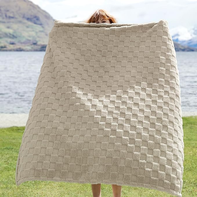 Bedsure GentleSoft Neutral Throw Blanket for Couch - Checkered Fleece Blankets Gifts for Women Men Girls, Cute Soft Cozy Throw for Bedroom Home Decor Gifts, 50x60 Inches