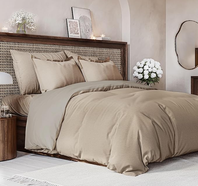 Duvet Cover Cal King Size - Extra Soft Cal King Size Duvet Cover - Breathable, Easy Care and Fade Free with Zipper Closures & Ties - 104" x 98" Inches - (Heathered Beige) Comforter Not Included