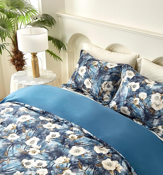 Cupocupa Duvet Cover Queen Size Set Boho Floral Pattern Queen Duvet Cover Set for Queen Size Bed Vintage Soft Bedding Leaf Print Duvet Cover with Pillowcases