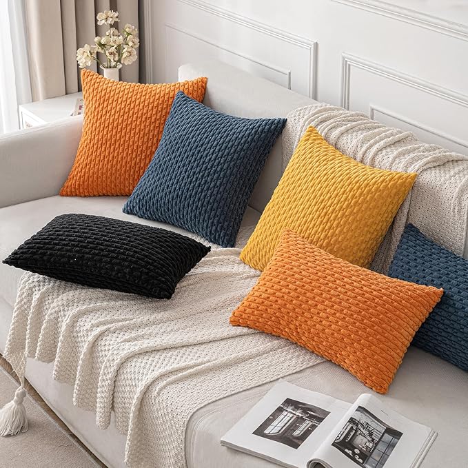 MIULEE Pack of 2 Decorative Lumbar Throw Pillow Covers 12x20 Inch Soft Boho Striped Textured Corduroy Pillow Covers Modern Farmhouse Home Decor for Couch Bed Sofa Living Room Black