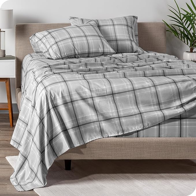 Bare Home Twin XL Sheet Set - College Dorm Size - 1800 Ultra-Soft Microfiber - Deep Pockets - Easy Fit - Extra Soft - 3 Piece Set (Twin XL, Tartan Plaid)
