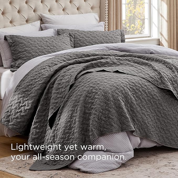 Bedsure Quilts Oversized King Size - Lightweight Bedspreads Oversized King Size with Basket Weave Pattern, Soft Quilt Bedding, Grey Comforter Coverlet for All Seasons (120" x 120")