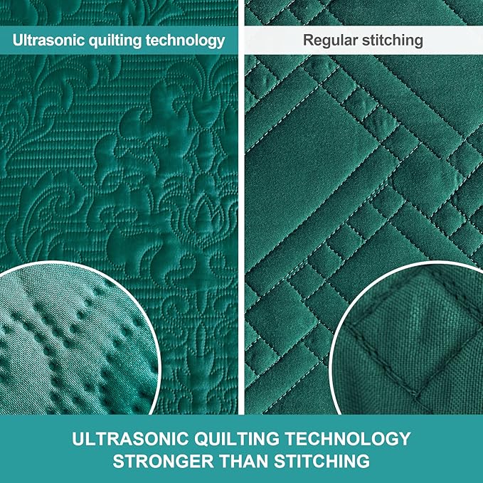 Hansleep Teal Quilt Queen Size - Damask Ultrasonic All Season Bedspread Queen, Soft Lightweight Coverlet Bedding Set, 3 Pieces (1 Quilt, 2 Pillow Shams)