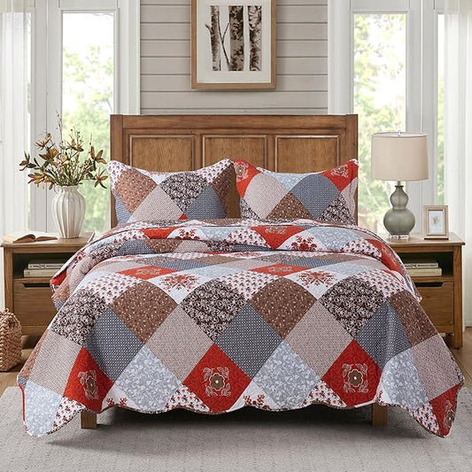 Travan Floral Printed Quilt Sets 3-Piece Super Soft Lightweight King Size Bedspread with Shams Reversible Quilted Bedding Set, King