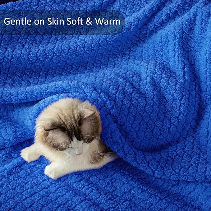 Exclusivo Mezcla King Size Fleece Blanket for Bed, Extra Soft Warm Decorative Fuzzy Blanket for Women, Lightweight Cozy Bedding Blankets, 90x104 Inches, Cobalt Blue