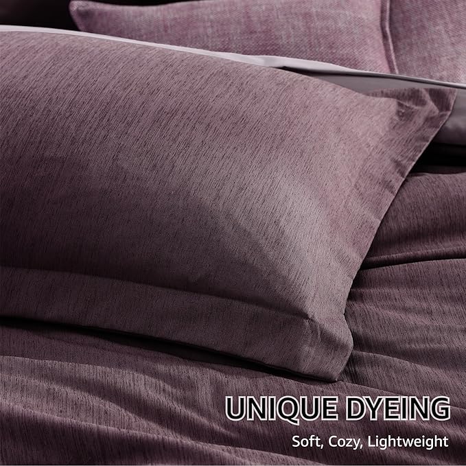 Monbix Super King Plus Size Comforter Set, Italian Plum Bedding Set Reversible, Comforter Set 7 Pieces, Cationic Dyeing Bed in a Bag with Comforter, Sheets, Pillowcases & Shams