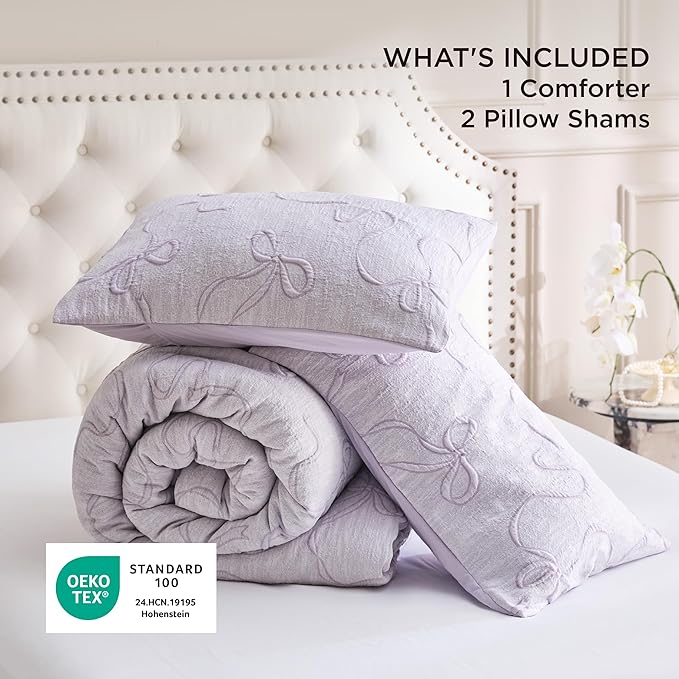 Bedsure Full Size Comforter Sets, GentleSoft™ 3 Pieces Bow Cute Bedding Lavender Room Decor Aesthetic, Full Size Bedding Sets Gifts for Her, 1 Lavender Comforter, 2 Pillow Shams, 82x86 Inches