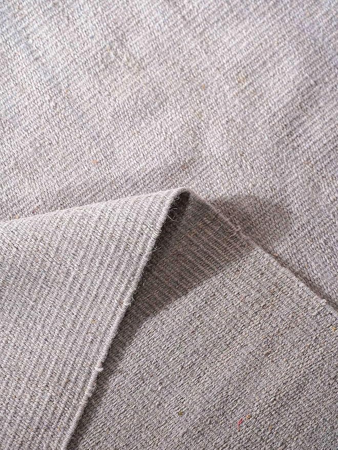 Rugsotic Carpets Hand Woven Flat Weave Kilim Wool ECO-Friendly Area Rugs - 6'x9', Rectangle Shape, Silver Color, Solid Plain Design, Low Pile Handmade Rugs for Living Room, Bed Room (D00111)