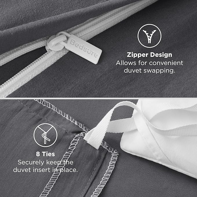 Bedsure Dark Grey Oversized Queen Duvet Cover - 3 Pieces Prewashed Cotton-Like Polyester Extra Soft Bedding Set, Includes 1 Duvet Cover 98x98 Inches with Zipper Closure & 2 Pillow Shams, No Comforter