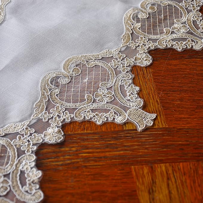 Elegant Vintage Lace Table Runner 36 inches(90cm) Long with Exquisite Macrame and Embroidered Floral Pattern Perfect as a Dresser Scarf (16X36'')