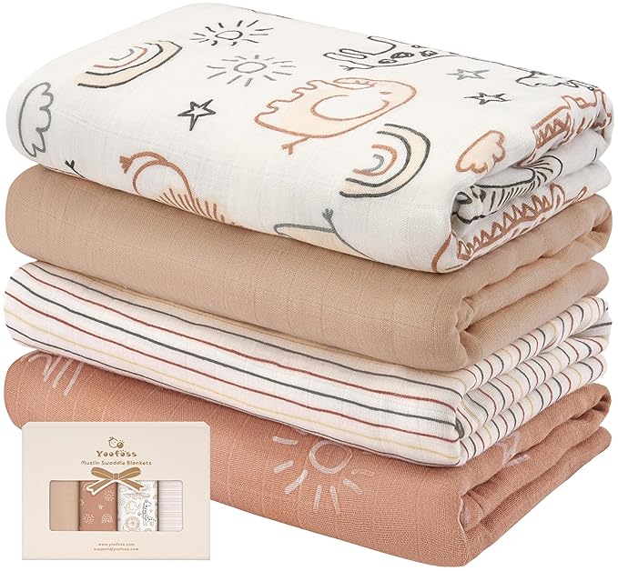Yoofoss Muslin Swaddle Blankets, Organic Baby Blankets, 47 x 47 Inches Receiving Blanket for Baby Boys and Girls, Baby Essentials for Newborns Soft Breathable