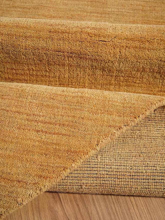 Hand Knotted Loom Wool ECO-Friendly Area Rugs - 6'x6', Octagon, Gold Color, Solid Plain Design, High Pile Thick Handmade Anti Skid Area Rugs for Living Room, Bed Room (L00111)
