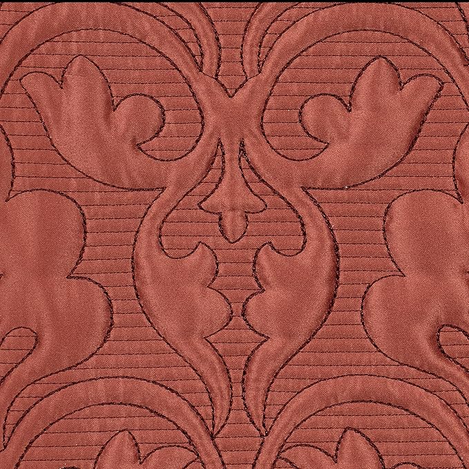 Cambridge Classic Luxury Bedding | Warm Cinnabar Solid Color Polyester Satin | Elaborate Damask Quilting | 6 Pc Bed Set Includes Oversized Full Bedspread, 2 Standard Shams, and 3 Decorative Pillows