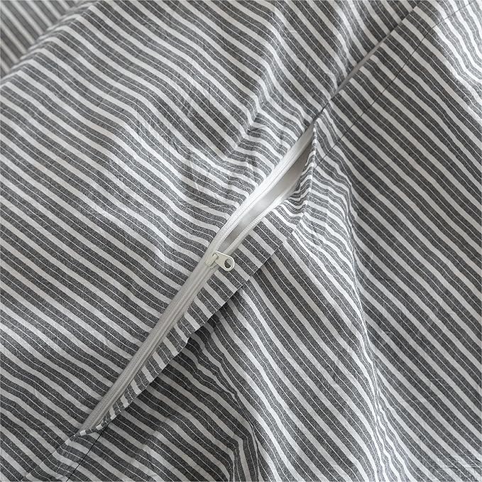 JIYUAN 100% Washed Cotton Striped Duvet Cover Set 3 Pieces Cal King,1 Duvet Cover and 2 Pillowcases(Comforter Not Included),Linen Like Comfy and Breathable,Pinstripes - Dark Grey White