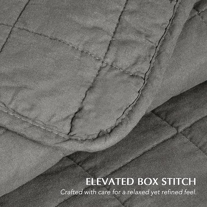 EVERGRACEHOME 100% Cotton Box Stitch Quilt Bedding Set King Size 3 Pieces, Garment-Washed Lightweight Soft Cozy Coverlet, Oversized Quilted Bedspread Sets with 2 Shams for All Season, Dark Gull Gray
