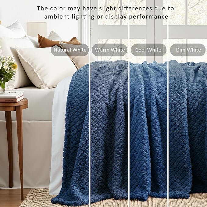 Exclusivo Mezcla Twin Size Fleece Blanket for Bed, Extra Soft Warm Decorative Fuzzy Blanket for Women, Lightweight Cozy Bedding Blankets, 60x80 Inches, Navy Blue