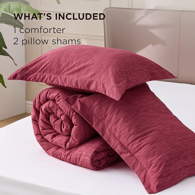 Bedsure Full Comforter Set - Dark Red Soft Bedding for All Seasons, Cationic Dyed Bed Set, 3 Pieces, 1 Full Size Comforter (82"x86") and 2 Pillow Shams (20"x26"+2")