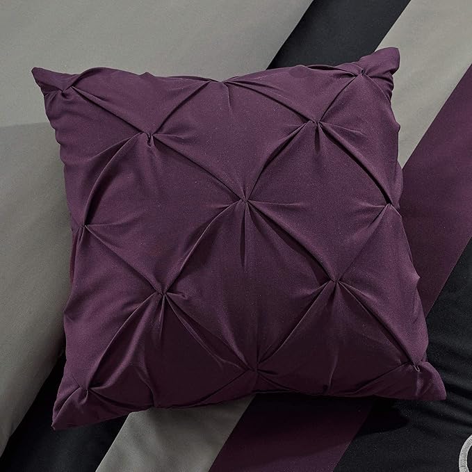 Chezmoi Collection Napa 7-Piece Luxury Leaves Scroll Embroidery Bedding Comforter Set (Full, Purple/Black/Gray)