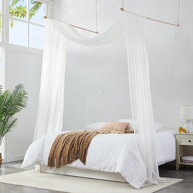 Warm Home Designs Set of 2 Light Beige Canopy Bed Curtains in 55 x 216 Inch Size. 2 Queen Bed Canopy Curtains Can Be Turned Into Bed Scarves, Kids Bed Tent, Bed Canopy for Girls. BF Double Beige 216"
