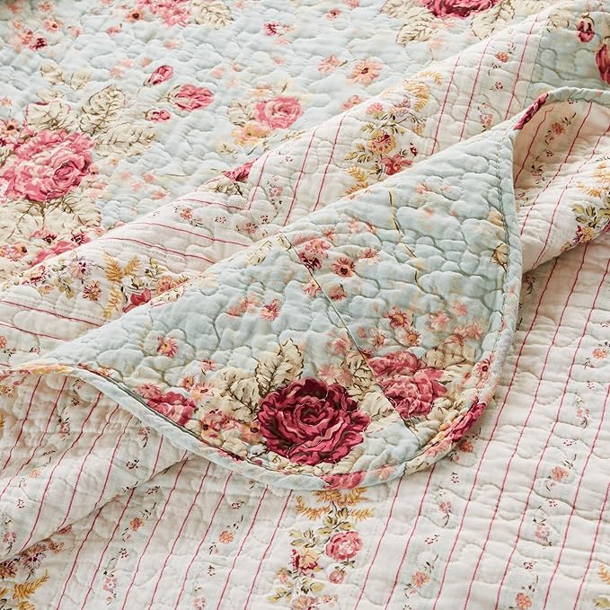Greenland Home Antique Rose 100% Cotton Heirloom-Quality Quilt Set, 3-Piece King/Cal King, Blue