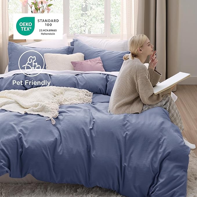 Bedsure Slate Blue Duvet Cover King Size - 3 Pieces Prewashed Cotton-Like Extra Soft Bedding Set, Includes 1 Duvet Cover 104x90 Inches with Zipper Closure & 2 Pillow Shams, Comforter Not Included