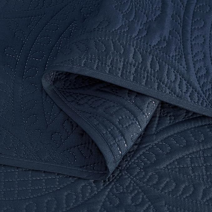 Chezmoi Collection Austin 3-Piece Oversized Bedspread Coverlet Set (Queen, Navy)
