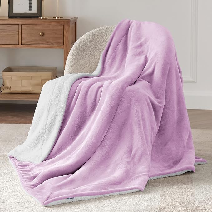 Bedsure GentleSoft Sherpa Fleece Twin Size Blanket for Couch, Non-Heated, Thick and Warm Throw for Girls and Women, Soft Fuzzy Plush Twin Blanket for Winter, Lilac, 60x80 Inches
