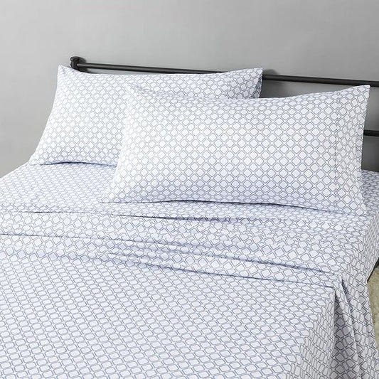 Amazon Basics Lightweight Microfiber 4-Piece Bed Sheet Set, King, Aqua, Printed