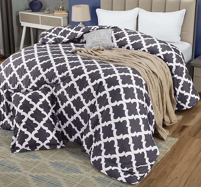 Printed Comforter Set (Grey, Twin) with 1 Pillow Sham - Luxurious Soft Brushed Microfiber - Goose Down Alternative Comforter by Utopia Bedding