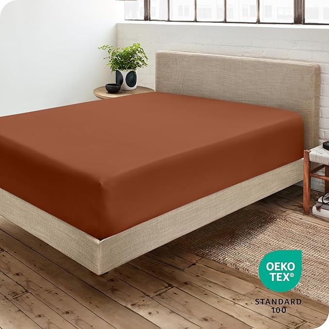 Bare Home Fitted Bottom Sheet Queen Size - Premium 1800 Microfiber - Ultra-Soft Hotel Luxury - Deep Pocket - Durable and Long Lasting (Queen, Terracotta)