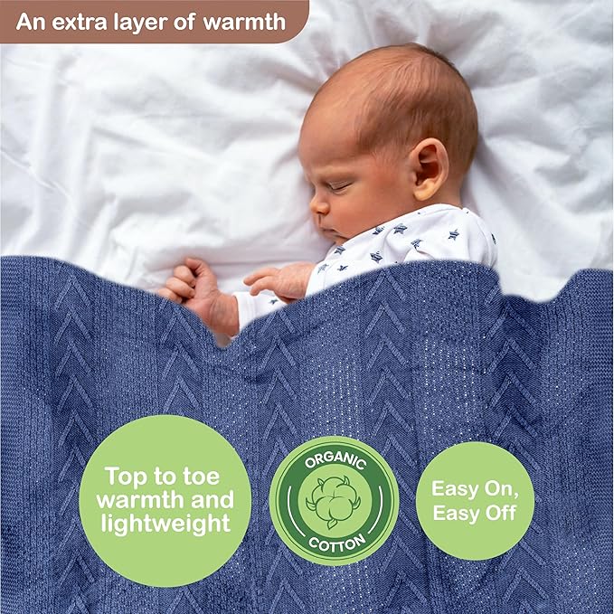 Organic Cotton Knit Baby Blanket 31.5 X 43.3 Inches Soft Knitted and Breathable Baby Blanket for Boys and Girls Perfect Soft Baby Blankets for Infants Toddlers All Seasons