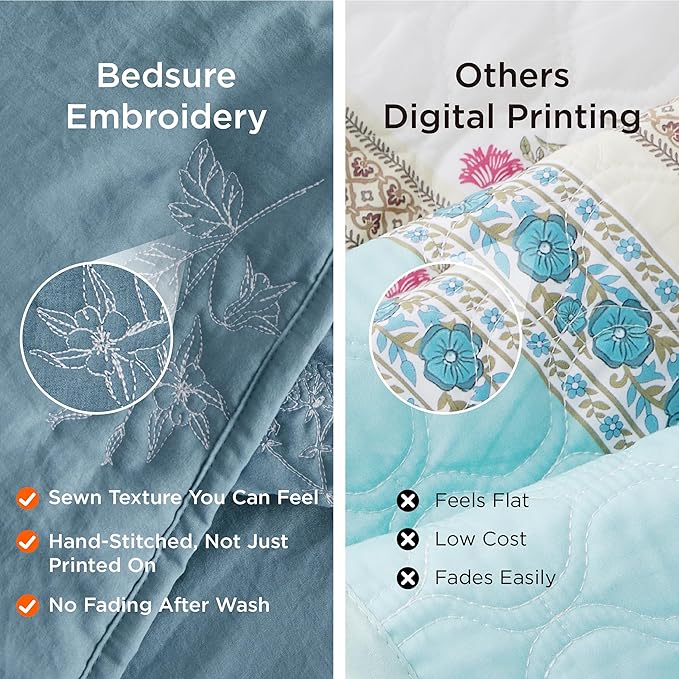 Bedsure Cloud Quilt King Size, Botanical Floral Quilt for Modern Farmhouse Bedding, Super Soft Bedspread King Size, Blue Lightweight Comforter 106x96 Inch