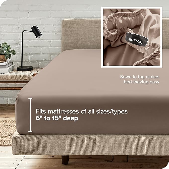 Bare Home Fitted Bottom Sheet Twin Size - Premium 1800 Microfiber - Ultra-Soft Hotel Luxury - Deep Pocket - Durable and Long Lasting (Twin, Taupe)