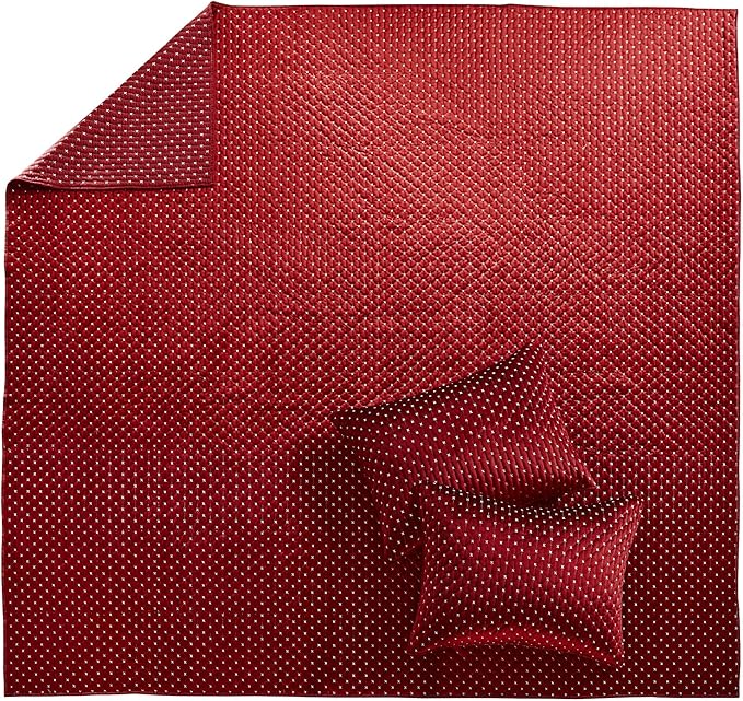 Levtex Home - Cross Stitch Velvet Red Quilt Set - Full/Queen Quilt + Two Standard Pillow Shams - Cross Stitched Pattern - Quilt Size (88x92in.) and Pillow Sham Size (26x20in.) - Reversible