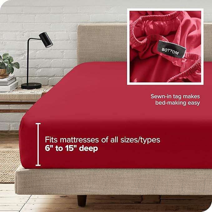 Bare Home Fitted Bottom Sheet Twin XL Size - Premium 1800 Microfiber - Ultra-Soft Hotel Luxury - Deep Pocket - Durable and Long Lasting (Twin XL, Red)