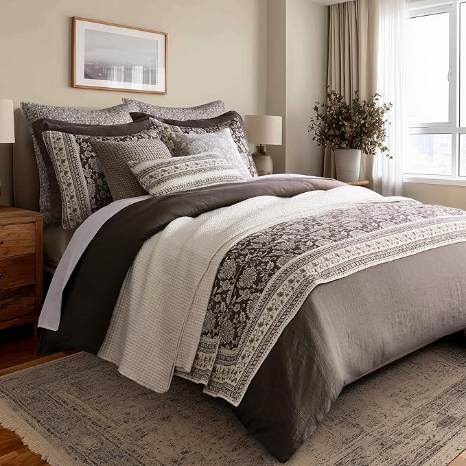 Levtex Home Adare Cocoa Reversible Twin/Twin XL Quilt Set (68x86in) with 1 Pillow Sham (26x20in) - Floral Bedding - Brown Cream - Cotton Twin Size Quilt Bedding Set - Lightweight, Soft, Pre-Washed