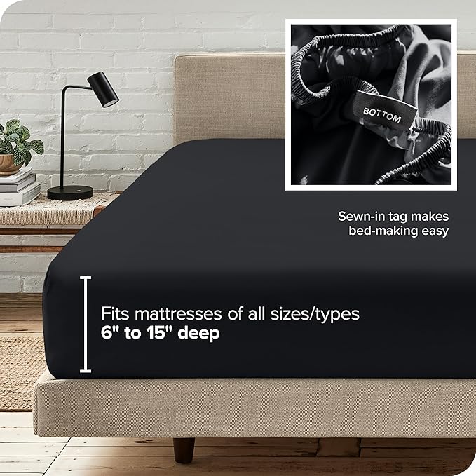 Bare Home Fitted Bottom Sheet Split Head Flex King Size - Premium 1800 Microfiber - Ultra-Soft Hotel Luxury - Deep Pocket - Durable and Long Lasting (Split Head Flex King, Black)