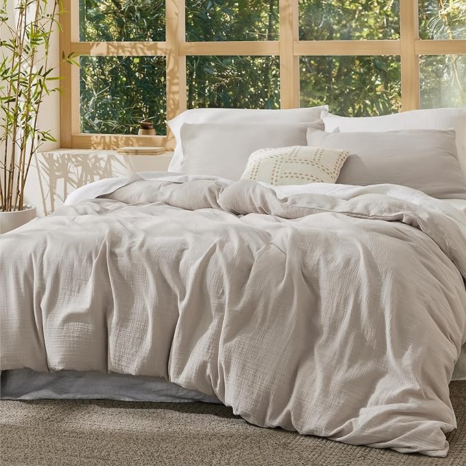 Bedsure Muslin Duvet Cover Oversized King - Cotton Blend Rayon Derived from Bamboo, Cooling Duvet Covet for Hot Sleepers - Ultra-Soft & Breathable Bedding Set for All Seasons(Linen, 120"x98")