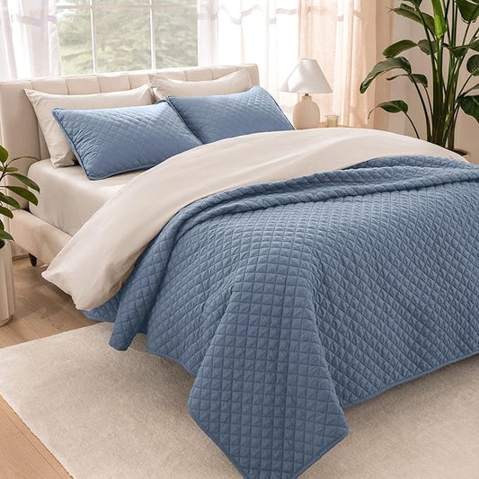 Bare Home Coverlet Set - King Size - Lightweight Bed Decor - Comforter Alternative - All-Season Quilted Bedspread (King, Coronet Blue)