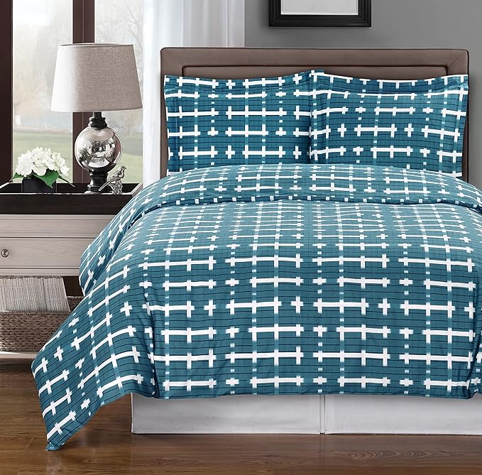 Royal Hotel Bedding Lake-Blue, Navy and White Norwich 4 Piece Full/Queen Comforter Set 100% Cotton 300 Thread Count