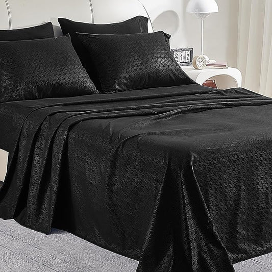 SLEEP ZONE Luxury Embossed Twin Bed Sheets Set for Kids, Black Honeycomb Pattern Sheet & Pillowcase Sets 3 Piece - Super Soft, Wrinkle Free, Fade Resistant, Deep Pocket 16" (Black, Twin)