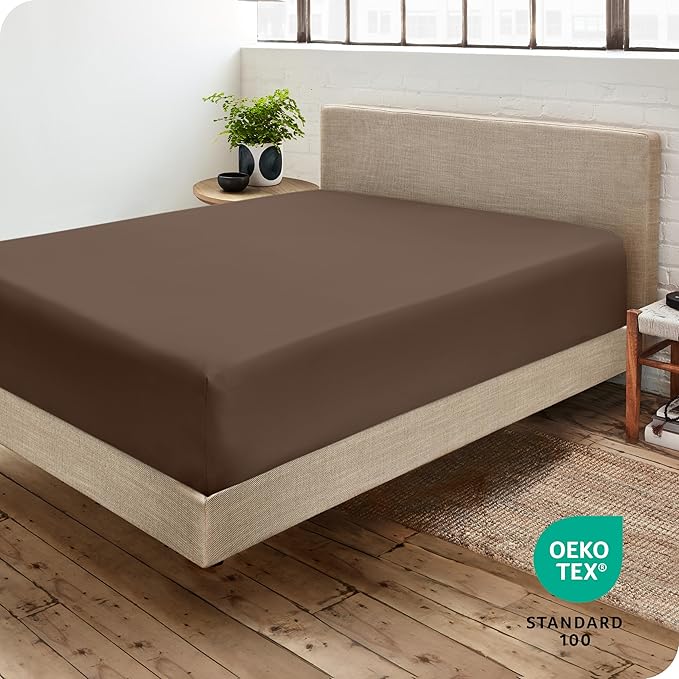 Fitted Bottom Sheet Full Size - Premium 1800 Microfiber - Ultra-Soft Hotel Luxury - Deep Pocket - Durable and Long Lasting - Fitted Sheet (Full, Cocoa)