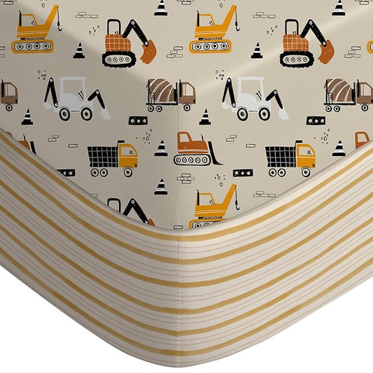 Yoofoss Pack and Play Sheets Fitted, Mini Crib Sheets 2-Pack for Pack N Play Mattress, Stretchy Playard Sheet, Soft and Breathable (Brown+Stripe)