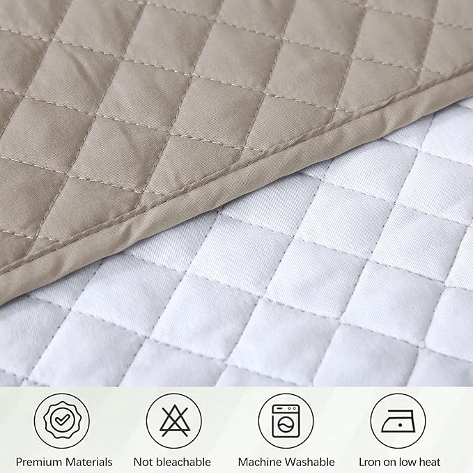 Full Size Khaki Bed Skirt with 14-Inch Drop, Easy Fit Wrap-Around Cover for Bed, Wrinkle-Free and Fade-Resistant Box Spring Cover. (Linen Grid, Full)