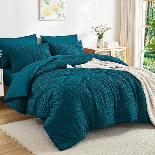 Andency California King Comforter Set Teal - 7 Pieces Bed in a Bag Cal King Bedding Comforter Sets, Tufted Lightweight Fluffy Bed Set with Comforter, Sheets, Pillowcases & Shams