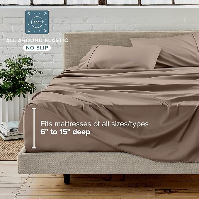 Bare Home Bed-in-A-Bag 5 Piece Comforter & Sheet Set - Twin - Goose Down Alternative - Ultra-Soft 1800 Premium Bed Set (Twin, Taupe/Taupe)