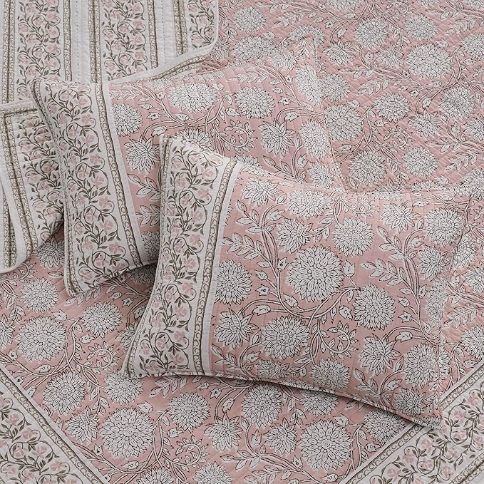 Levtex Home Adare Blush Reversible King/Cal King Quilt Set (106x92in) with 2 Pillow Shams (36x20in) - Floral Bedding - Blush White - Cotton King Size Quilt Bedding Set - Lightweight, Soft