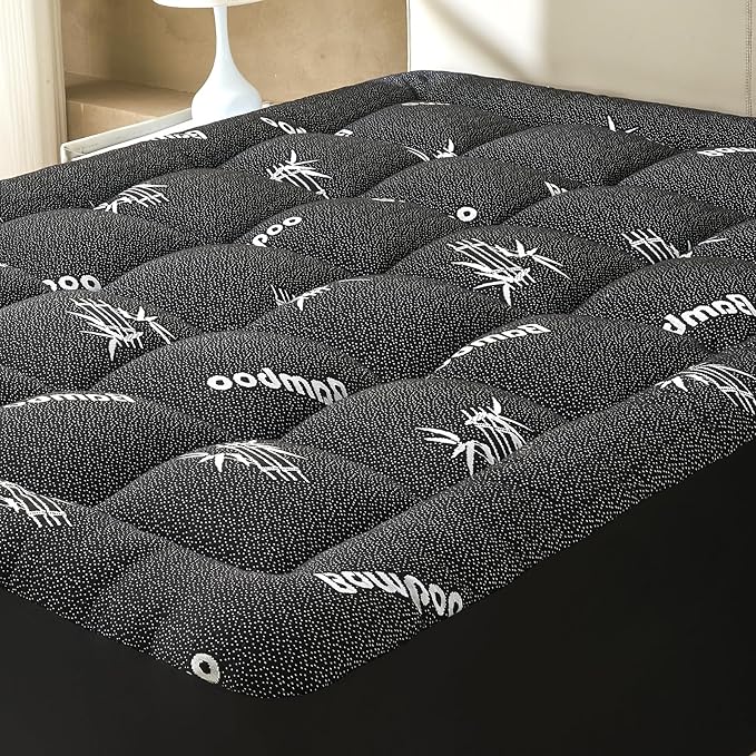 Twin XL Size Mattress Topper Viscose Derived from Bamboo, Soft Thick Pillow Top Mattress Pad Cover for Back Pain, Cooling Mattress Protector with 8-21 Inch Deep Pocket, Dark Grey