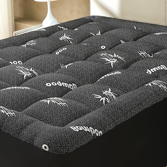 California King Size Mattress Topper Viscose Derived from Bamboo, Soft Thick Pillow Top Mattress Pad for Back Pain, Cooling Mattress Protector with 8-21 Inch Deep Pocket, Dark Grey